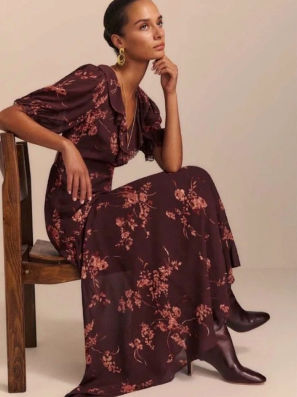 Reformation Evra Lace Georgette Midi Dress Floral Burgundy Size 12 NWT